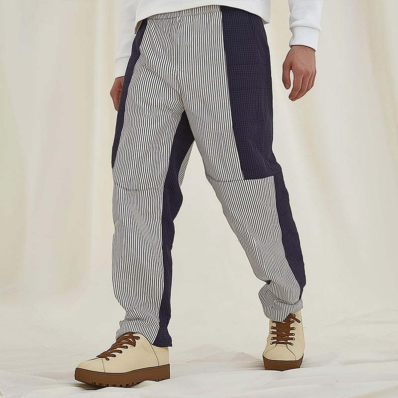 Herren Retro Casual Stitching Karierte Gestreifte Hose