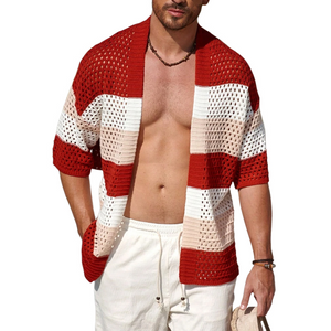 Men's Striped Short Sleeve Knit Cardigan