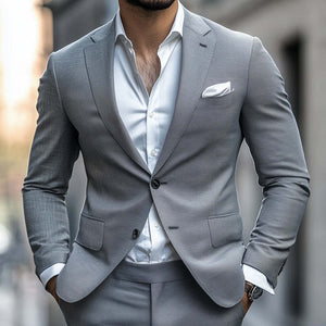 Men's Spring And Autumn Light Gray Two-Button Suit Blazer