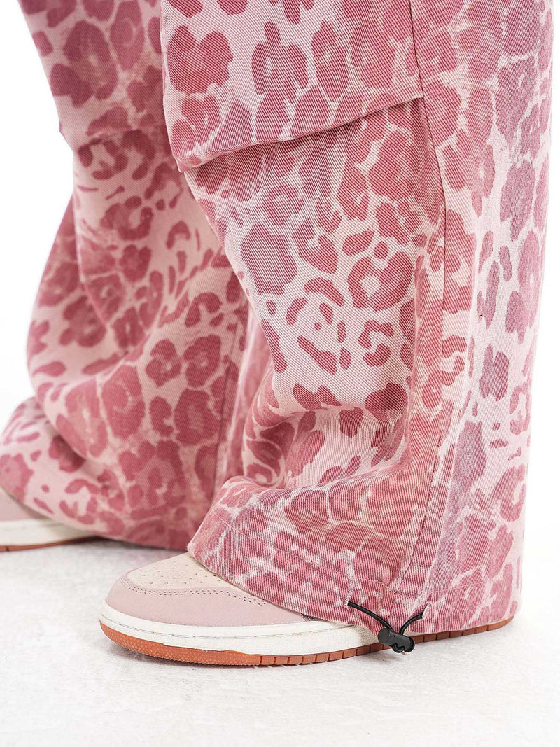 Retro Leopard Print Pink Casual Pants