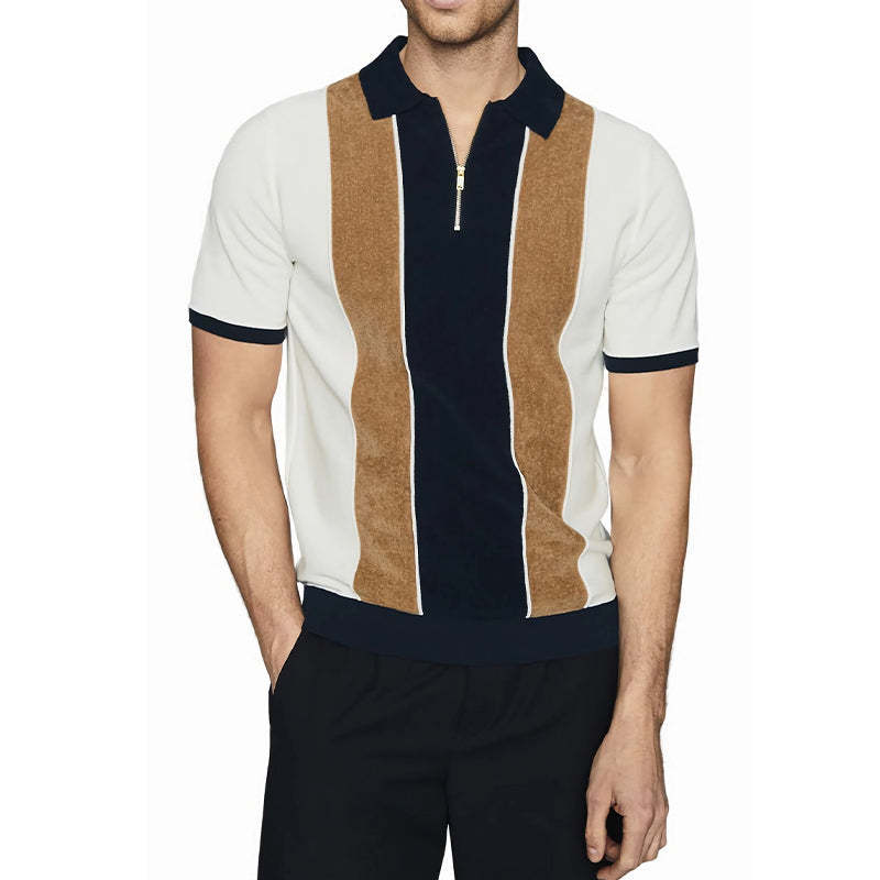 Men's Polo Collar Colorblock Print Short Sleeve T-Shirt
