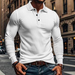 Camisa POLO informal de manga larga elástica para hombre