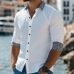 Camisa clásica informal de manga larga con estampado de primavera para hombre