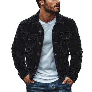 Einreihige Slim Fit-Jacke mit Vintage-Samtrevers für Herren