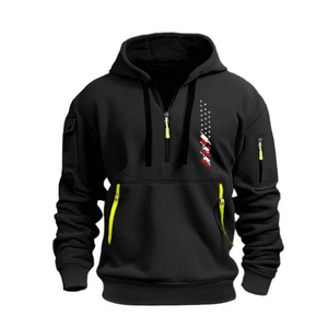 Sudadera con capucha y cremallera con bolsillo en el brazo y bandera de EE. UU.