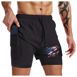 FLY USA FLAG QUICKDRY POCKET 2 IN 1 LAUFSHORTS MIT 7'' INNENNAHT