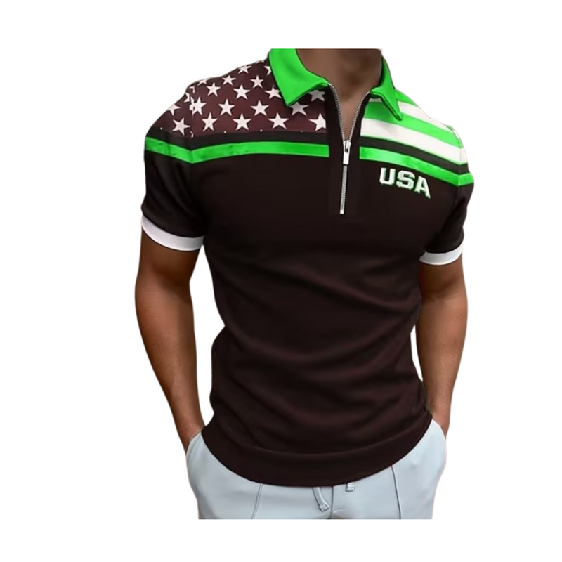 MEN'S POLO SHIRT SHORT SLEEVED ZIPPERED T-SHIRT