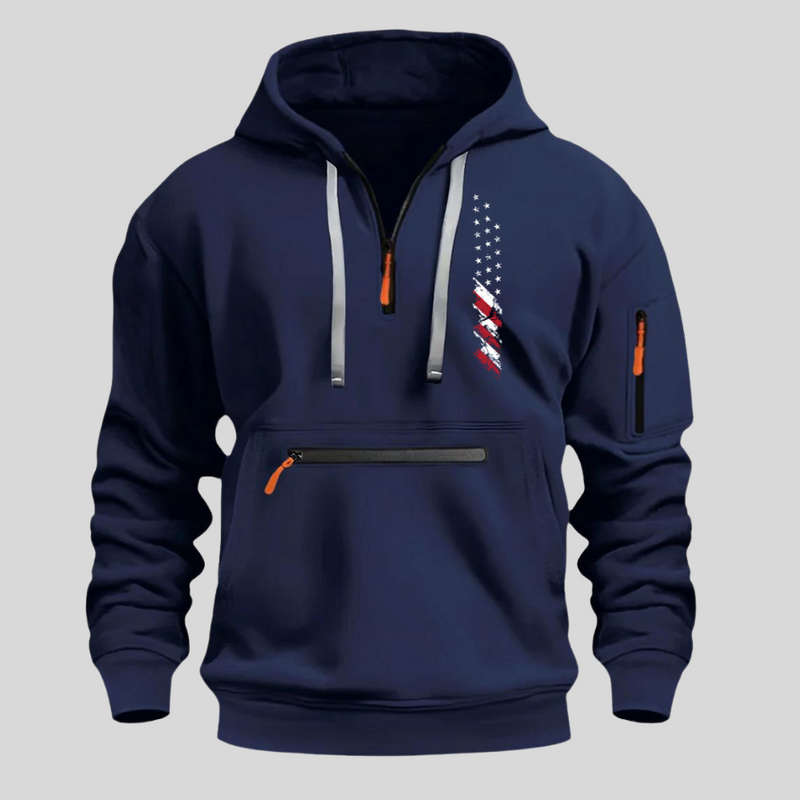 USA FLAG CASUAL SPORTS MULTI ZIPPER ARM POCKET MEN'S SWEATSHIRT HOODIE