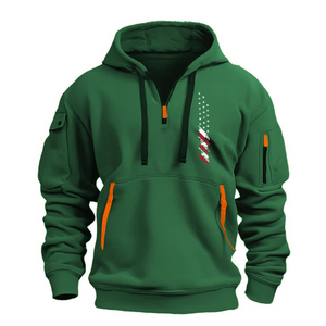 Sudadera con capucha y cremallera con bolsillo en el brazo y bandera de EE. UU.