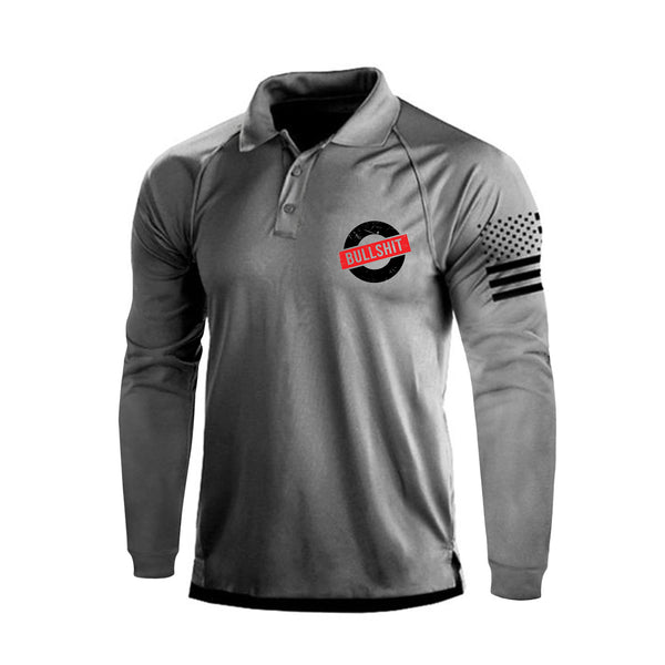 BULL SHIT 1/4 BUTTON RAGLAN LONG SLEEVE POLO SHIRT