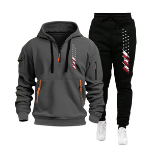 USA FLAG SPORT HOODIE SET HERREN MEHRERE TASCHEN REISSVERSCHLUSS KAPUZENSWEATSHIRT SPORTANZUG SET