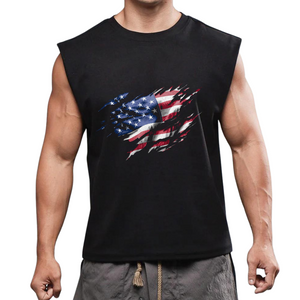 CAMISETA SIN MANGAS DE ALGODÓN CON BANDERA DE EE. UU. QUE ABSORBE LA HUMEDAD