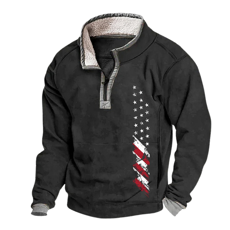 USA FLAG Casual sweatshirt, stand collar, zip fly, fleece sweatshirt