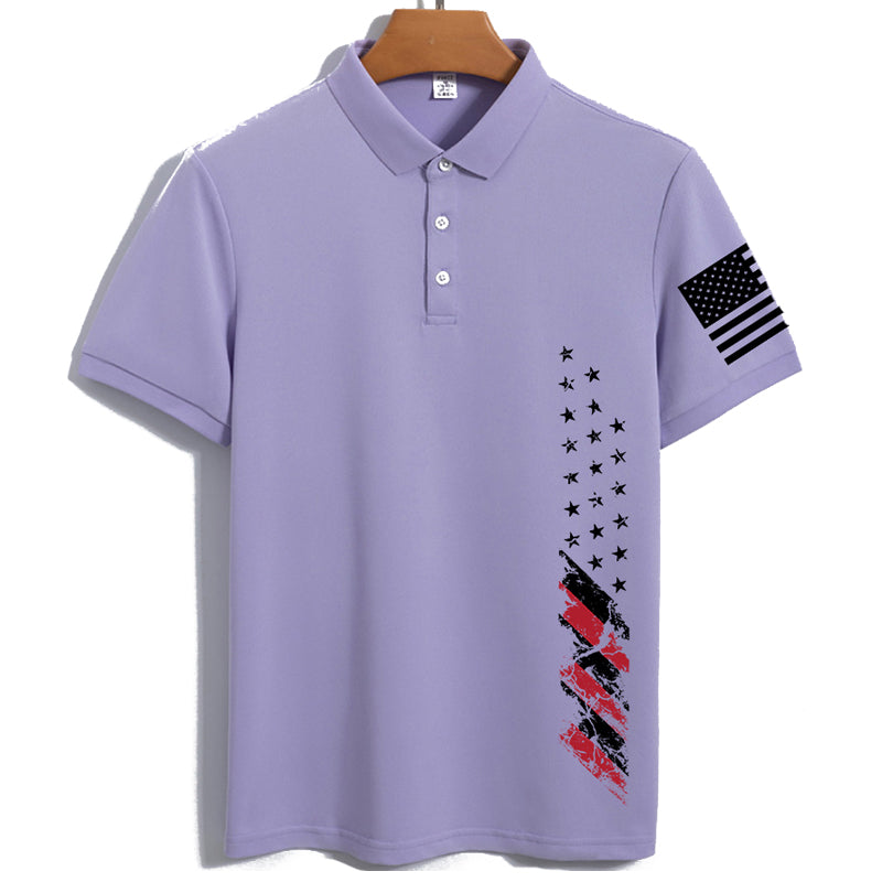 USA Flag Print Men's Outdoor SUN Protection QUICK DRY POLO (UPF40+)