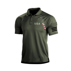 BUNTES POLOSHIRT MIT RAGLAN-GRAFIK UND USA-FLAGGE