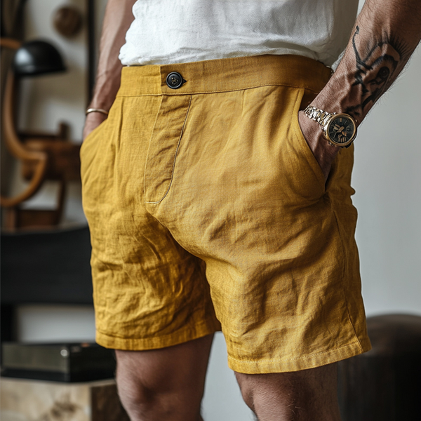 Lässige, bequeme, atmungsaktive Anzugshorts aus Baumwollleinen für Herren