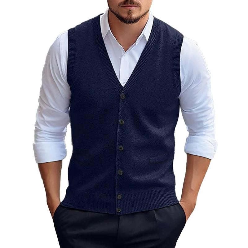 Chaleco tipo cárdigan informal de punto de color liso para hombre
