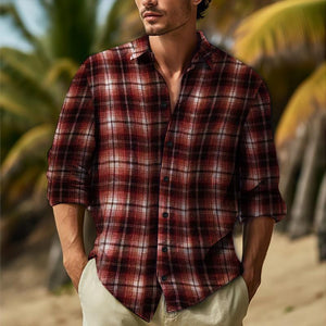 Camisa informal de manga larga con solapa a cuadros para hombre