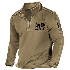 Sudadera con cremallera y bolsillo gráfico "I'll Be In The Garage"