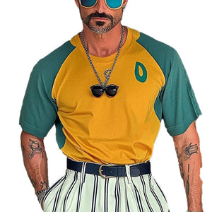 Camiseta deportiva de manga corta con cuello redondo y colores contrastantes para hombre