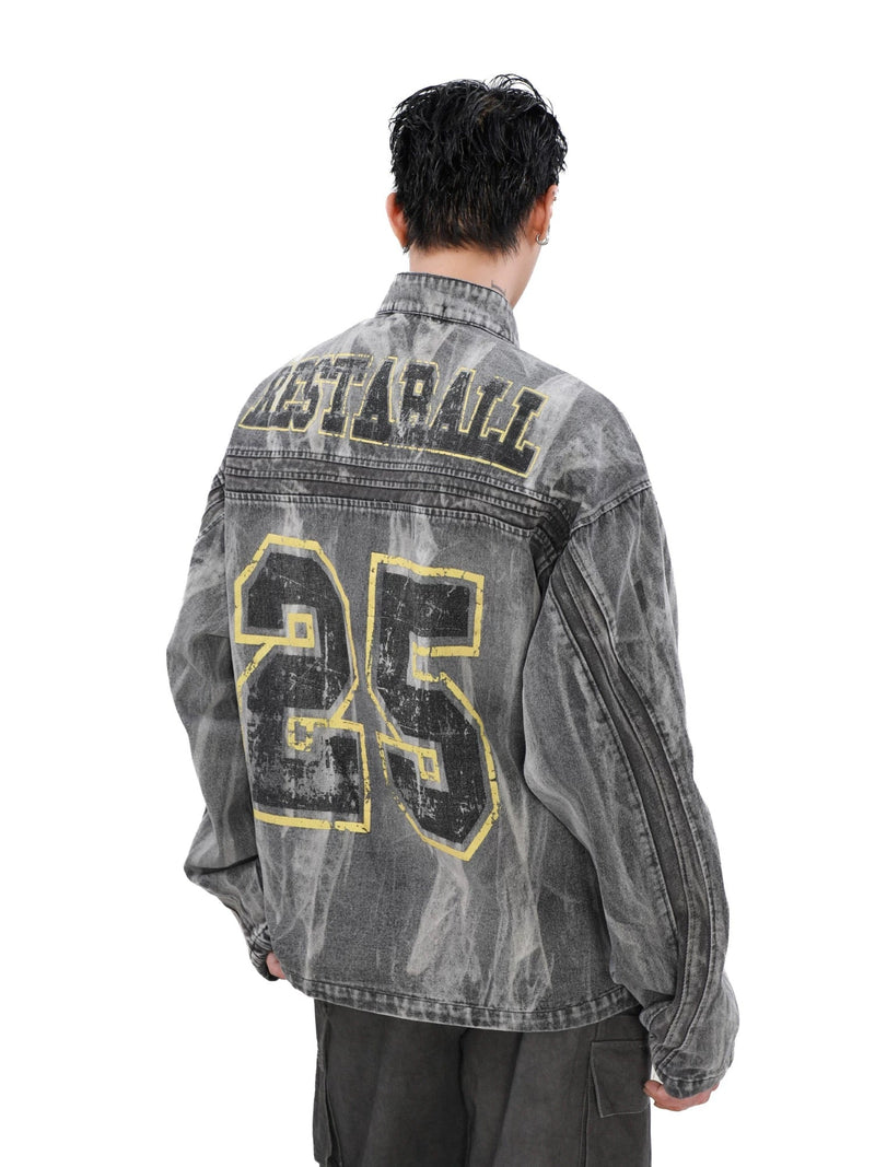 Jeansjacke im Hip-Hop-Stil mit verwaschenem Print 