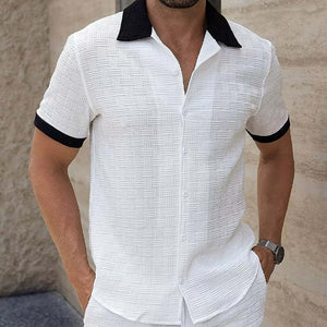 Camisa informal de manga corta de jacquard blanca para hombre