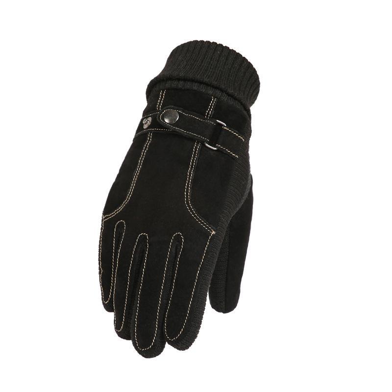 Men's Autumn And Winter Plus Velvet Cotton Thick Warm Touch Screen Pigskin Gloves