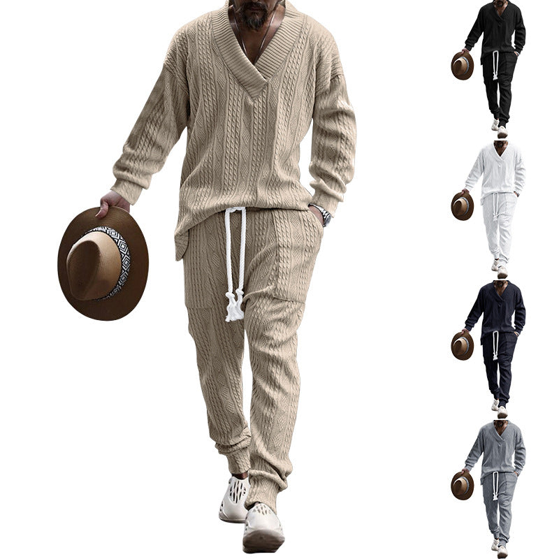 MEN'S CASUAL V-NECK LONG SLEEVED PANTS SET