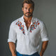 Men's Cotton And Linen Embroidered Polo Collar Casual Long Sleeve T-Shirt 59276361U