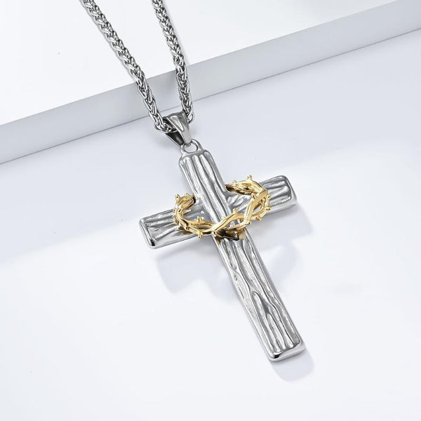 Vintage Casual Thorn Wreath Cross Necklace