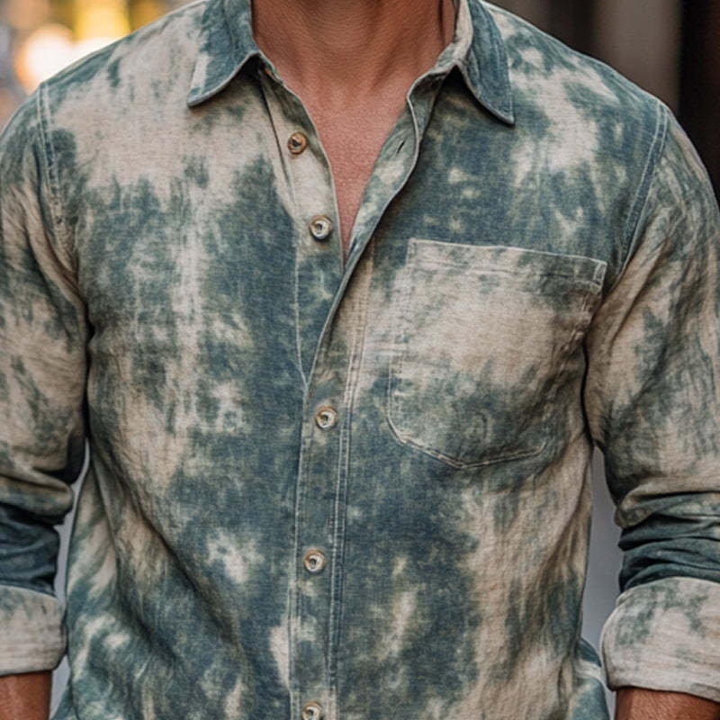 Men's Fashion Retro Mottled Print Casual Shirt
