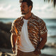 Herren Sommer Retro Tiger Print Lässiges Kurzarmhemd