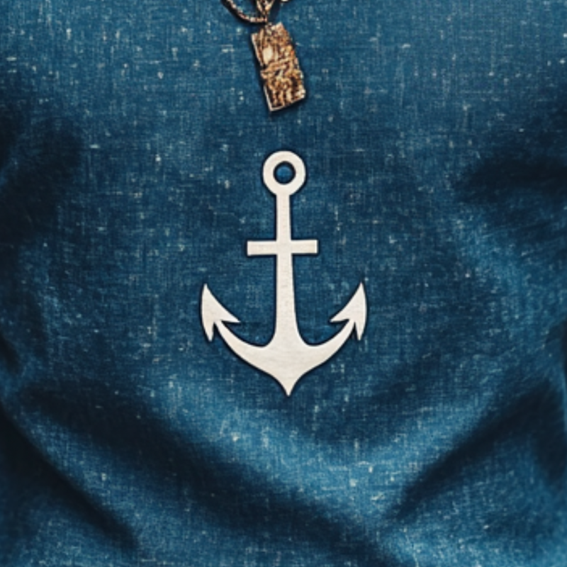 Camiseta informal de mezclilla con estampado de ancla, cuello redondo, corte entallado y manga corta para hombre