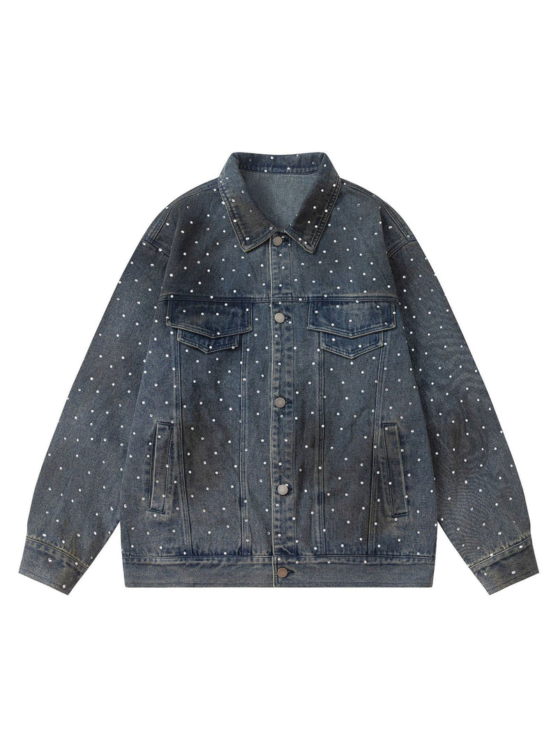 Hip-hop Beaded Washed Denim Jacket