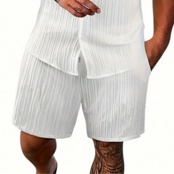 Herren Frühlingsmode Casual Slim Fit Kurzarmhemd Länge bis zum Knie Shorts Set