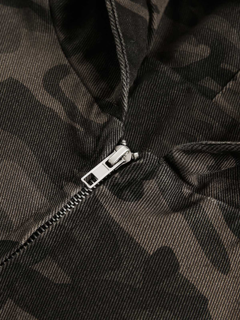 Deconstructed Camouflage Workwear Cardigan Hooded Jacket