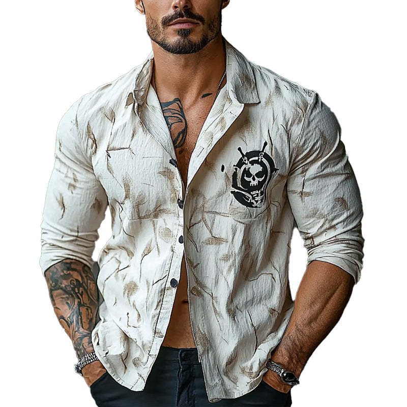 Men's Casual Printed Lapel Long Sleeve Shirt