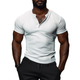 Lässiges Herren-T-Shirt aus Baumwolle mit elastischem Rippenmuster und Henley-Kragen, schmale Passform, kurzärmelig