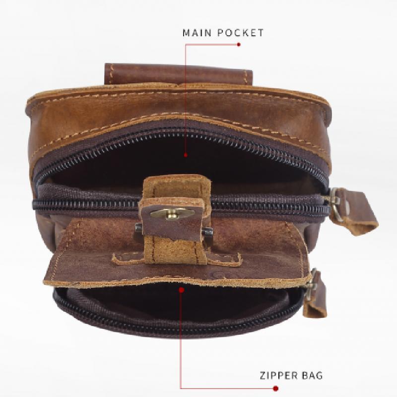 Men's Outdoor Leather Zipper Wear-resistant Waist Bag