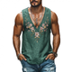 Lässiges Herren-Tanktop mit tiefem V-Ausschnitt, Leinen und Blumenstickerei, schmale Passform
