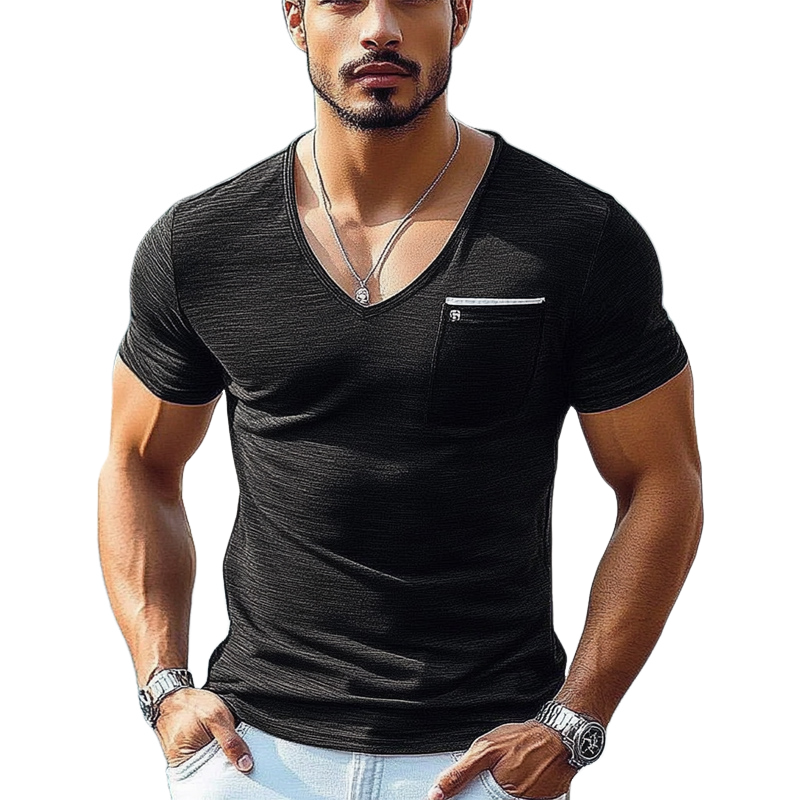 Men's Slim Fit Skin-friendly Ice Silk Wrinkled Short-sleeved T-shirt
