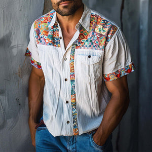 Camisa informal con estampado étnico para hombre
