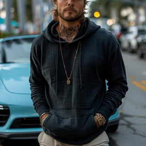 Men's Retro Solid Kangaroo Pocket Hoodie