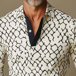 Camisa polo de manga larga de corte entallado informal de negocios para hombre