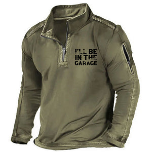 Sudadera con cremallera y bolsillo gráfico "I'll Be In The Garage"