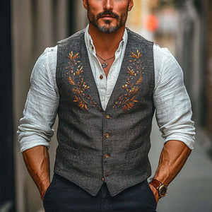 Herrenweste mit V-Ausschnitt und Blumenstickerei