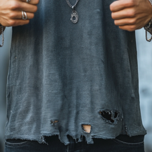 Men's Retro Hole Washed Crewneck Tank Top