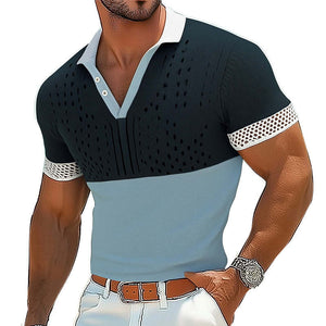 Camiseta de punto con cuello en V y bloques de color de moda de verano para hombre