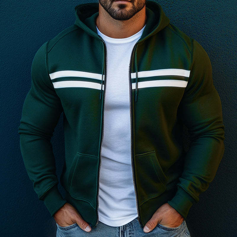 Men's Retro Casual Colorblock Sports Hooded Jacket