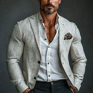 Blazer casual de algodón y lino para hombre